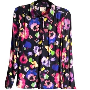 ICHI IHPATRIA Floral Black Multicolored Button Down Blouse size 38…